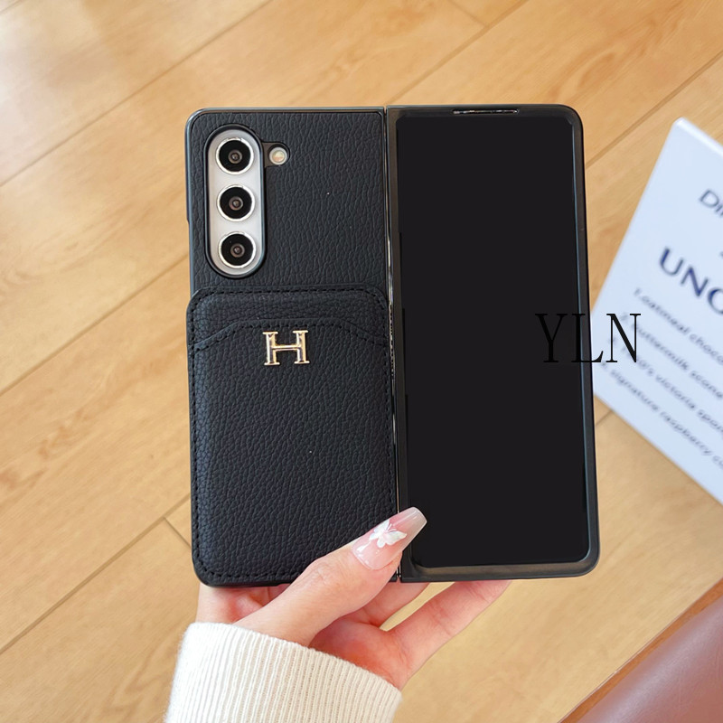 Ốp điện thoại gập lưng gấp thiết kế tối giản sang trọng cao cấp cho Samsung Galaxy Z Fold 2 3 4 5 6 7 Vỏ cổ điển độc đáo cho Z Fold7 Với giá đỡ thẻ sang trọng Vỏ bảo vệ chống sốc