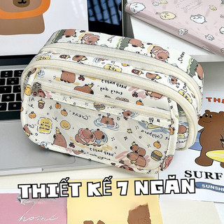 Hộp túi đựng bút 3 ngăn khóa kéo trong suốt dễ thương Capybara, My Melody