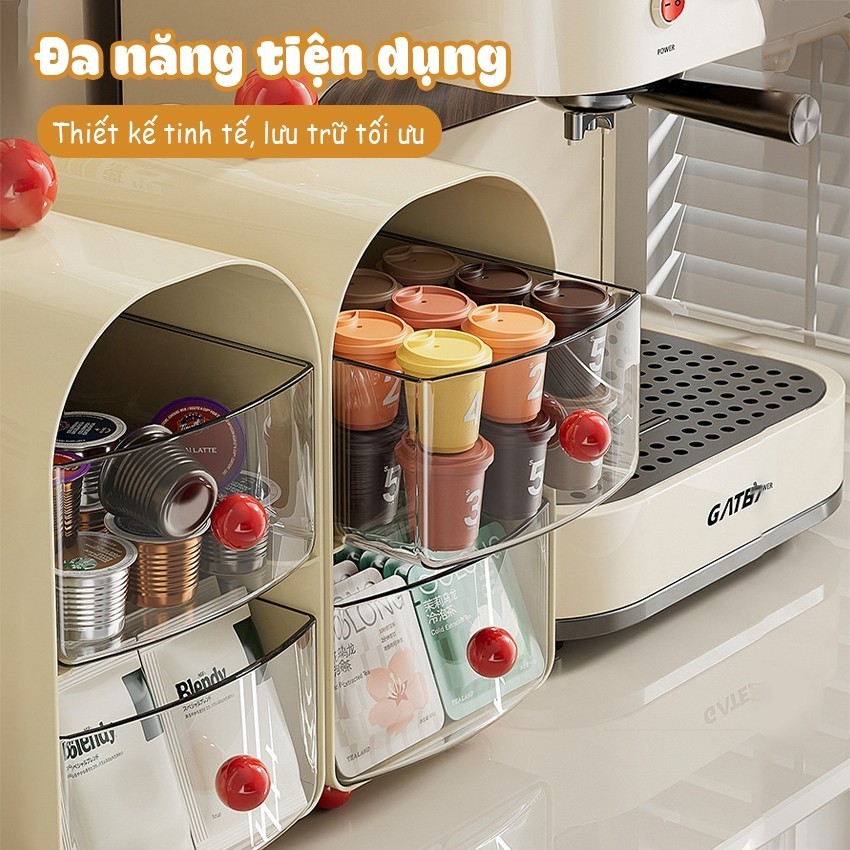 Hộp Đựng Đồ Để Bàn 2 Tầng Có Ngăn Kéo DinoHome, Hộp Đựng Đồ Đa Năng Thiết Kế Chia Ngăn Tiện Lợi