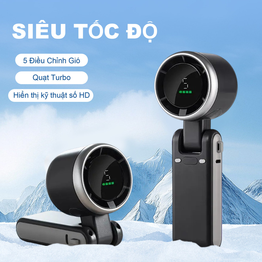 Quạt cầm tay mini thiết kế có thể gập lại Cấp độ Gió Pin 4000mah Gió Mạnh êm Quạt Nhỏ Gọn