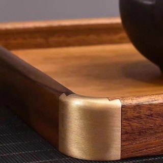 Khay đồng phong cách Trung Quốc, góc khóa, đĩa trái cây/trà, gỗ gụ, màu vàng, AD2H
