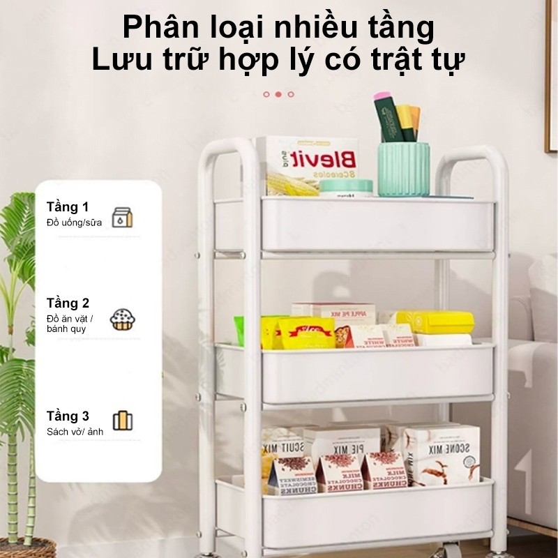 MIST【100%Thép】Xe Đẩy Spa có bánh xe Kệ sắt đa năng Xe để đồ 3 tầng Thời trang cao cấp