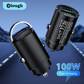 Elough 100W Bộ sạc xe hơi Mini Cổng kép Vòng kéo sạc nhanh Loại C PD Bộ chuyển đổi điện thoại ô tô