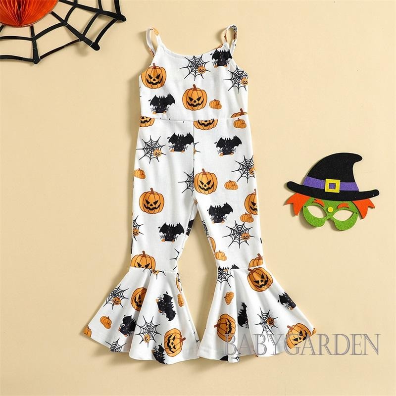 1-5 tuổi Halloween Tập Đi Bé Gái Áo liền quần Không Tay Spaghetti Dây Cao Cấp Một Mảnh Viền loe Body