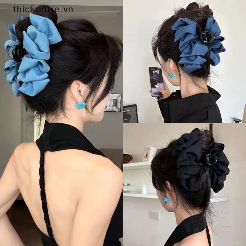 THI Thời Trang Denim Xanh Lấy Kẹp Xếp Ly Vuốt Tóc Mặt Sau Lớn Của Kẹp Dành Cho Nữ Bé Gái Mũ Phụ Kiện Tóc VN