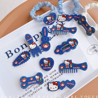 🌸 KẸP TÓC LINEN HELLO KITTY PHONG CÁCH JEAN KẸP TÓC HELLO KITTY HỌA TIẾT DỄ THƯƠNG CHO BẠN GÁI