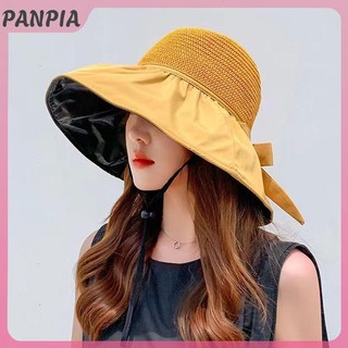 PNPIA-Áo Hè Nữ Mới Mũ Xô Chống Tia UV Mũ Chống Nắng Màu Trơn Mềm Mại Có Thể Gập Lại Rộng Vành Bãi Biển Ngoài Trời Panama Đuôi Ngựa Mũ