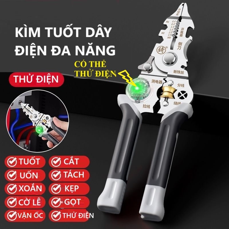 Kìm Thử Điện 10 Tính Năng Trong 1 – Cắt, Tuốt, Bấm Cos, Uốn Dây, Kiểm Tra Dòng Điện Dễ Dàng