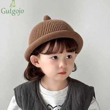 Mũ lưỡi trai uốn cong GUTGOJO, Mũ dệt kim cho bé mùa thu đông Hàn Quốc, Mũ lưỡi trai trẻ em màu trơn dễ thương thông thường ngoài trời Mũ lưỡi trai bé gái