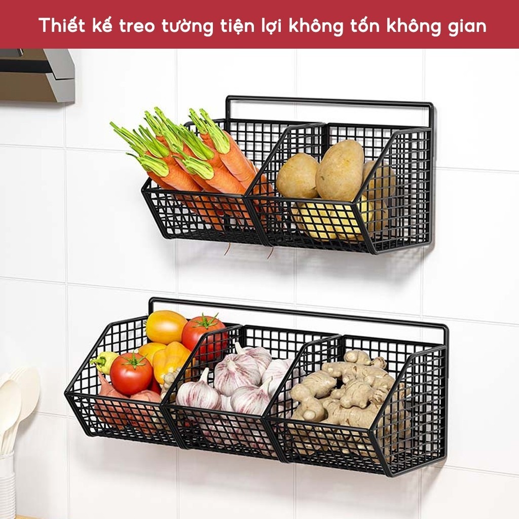 Kệ Đựng Gia Vị Hành Tỏi Dán Tường Giá Đựng Đồ Nhà Bếp Có Ngăn Gắn Tường Chịu Tải 10Kg