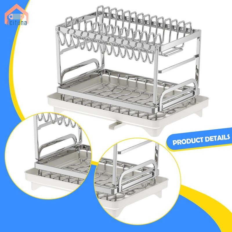Giá phơi bát đĩa, Dụng cụ sắp xếp và lưu trữ nhà bếp, Giá đỡ cốc bằng thép không gỉ để lọc quầy bếp Giá bát đĩa 2 tầng