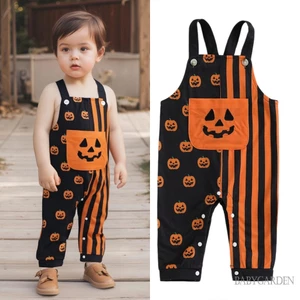 Bộ áo liền quần tổng thể cho bé Halloween Áo liền quần không tay cổ vuông in hình bí ngô cho mùa thu