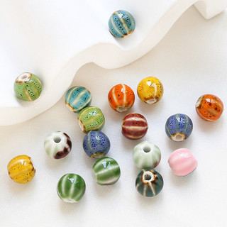 Retro In Hình Tay Gốm Lỗ Thẳng Hạt Bí Ngô Hạt Tròn DIY Handmade Trang Sức Vòng Cổ Đính Hạt Đính Hạt Phụ Kiện