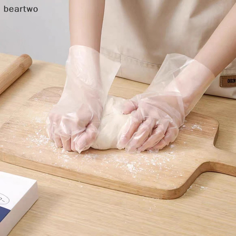 < Beartwo > 100 Cái / hộp Găng Tay Cao Su Miễn Phí TPE Găng Tay Dùng Một Lần Axit Chống Trơn Trượt Trong Suốt An Toàn Làm Việc Cấp Thực Phẩm Găng Tay Vệ Sinh Gia Đình Đẹp