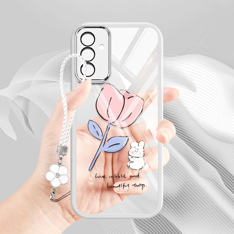 YBD Phim Hoạt Hình INS Phong Cách Ốp Lưng Điện Thoại Samsung Galaxy A56 A26 A16 A55 A35 A13 A04S A05S A14 A15 A24 A25 A34 A54 4G 5G Đơn Giản Họa Tiết Thỏ Hoa Tulip Vỏ Trong Suốt