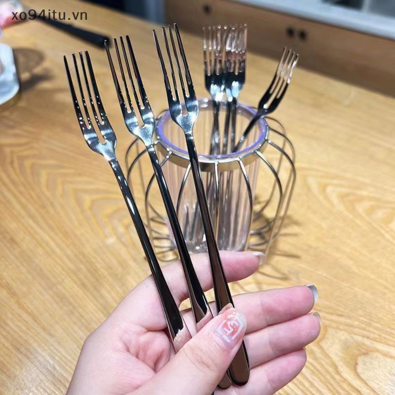 Xoitu Bốn Tin Thép Không Gỉ Món Tráng Miệng Nĩa Bàn Nĩa Bạc Tay Cầm Dài Nĩa Trái Cây Nĩa Ăn Tối Nhà Bếp Đồ Ăn VN