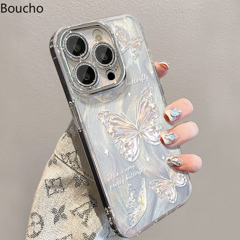 Dành Cho iPhone 15 Pro Max 14 Plus Tranh Sơn Dầu Thời Trang Bướm Ốp lưng Có Dây Xích Cho iPhone 11 12 13 14 Pro Max 15promax Mềm IMD Chống Sốc Với Ống Kính Phim Mặt Sau