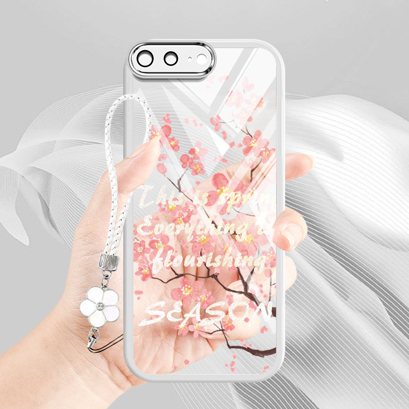 Ốp Điện Thoại YBD Cho IPhone 11 12 Pro Max Mini 6 6S Plus 7 Plus 8 Plus SE2020 X XS Max XR Phong Cách Cổ Đại Hoa Đào Họa Tiết Có Dây Treo