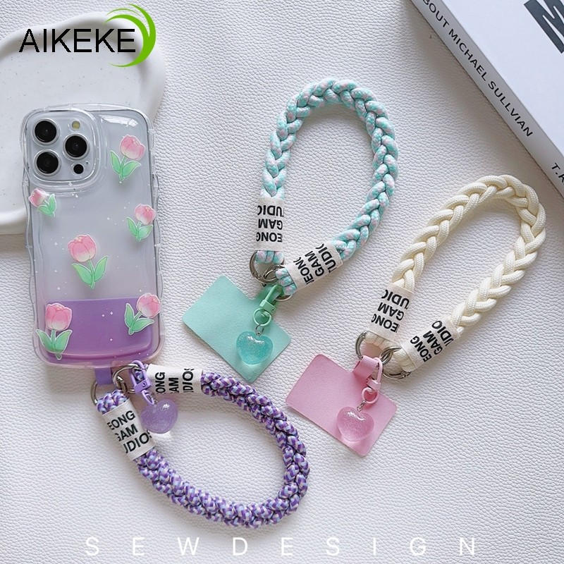 Phong Cách Hàn Quốc Pha Lê Tình Yêu Dây Đeo Tay Dây Chứng Minh Thư Giá Đỡ Nylon Cổ Tay Bện Chống Mất Đa Năng Điện Thoại Di Động Dây Đeo