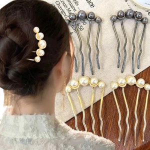 Kẹp Tóc Hình Chữ U Ngọc Trai Đơn Giản - Đen, Vàng, Ins Style, Kim Loại Tóc Bun - Kẹp Tóc Mũ Tiệc Cưới - Kẹp Tóc Tạo Kiểu Thanh Lịch Vintage - Dụng Cụ Tạo Kiểu Tóc