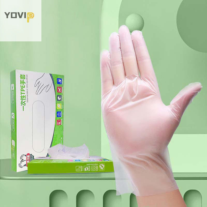 Yovip 100 Cái / hộp Găng Tay Cao Su Miễn Phí TPE Găng Tay Dùng Một Lần Trong Suốt Axit Chống Trơn Trượt An Toàn Làm Việc Cấp Thực Phẩm Găng Tay Vệ Sinh Gia Đình VN