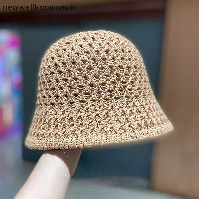 Newwellknownepic Nón Thiết Kế Vành Rộng Nữ Xô Mũ Mùa Hè Rơm Dệt Tấm Che Nắng Mũ Rỗng Sọc Mũ Đi Biển VN
