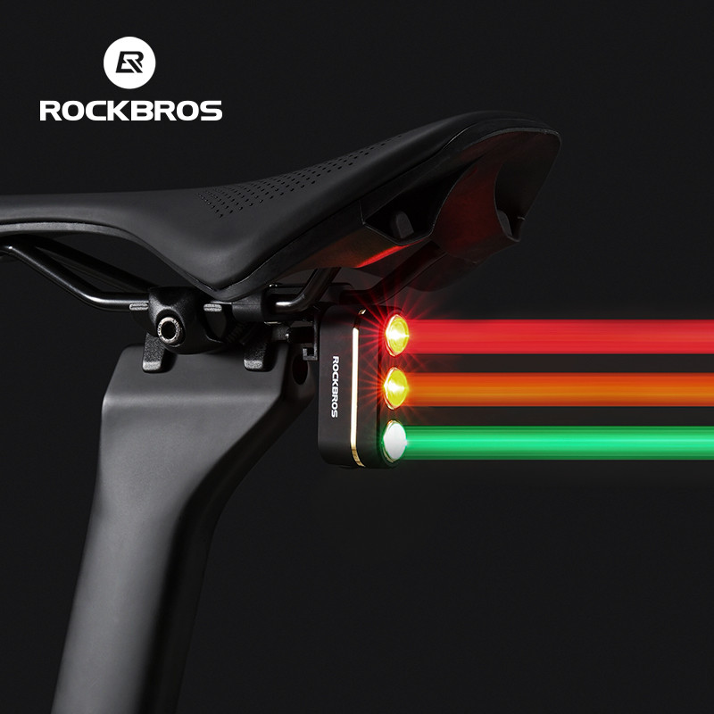 Rockbros đèn xe đạp 3 màu cảm biến phanh, pin 50H, an toàn đi đêm, tương thích xe đạp đường bộ
