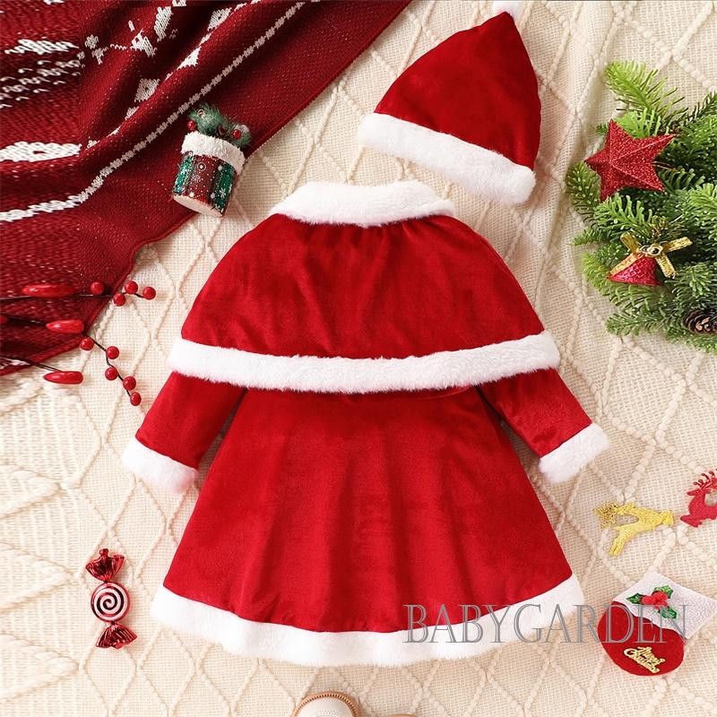 / / -6Month-4 Tuổi Váy cổ tròn dài tay Giáng sinh cho bé gái với mũ ông già Noel và khăn choàng mũi