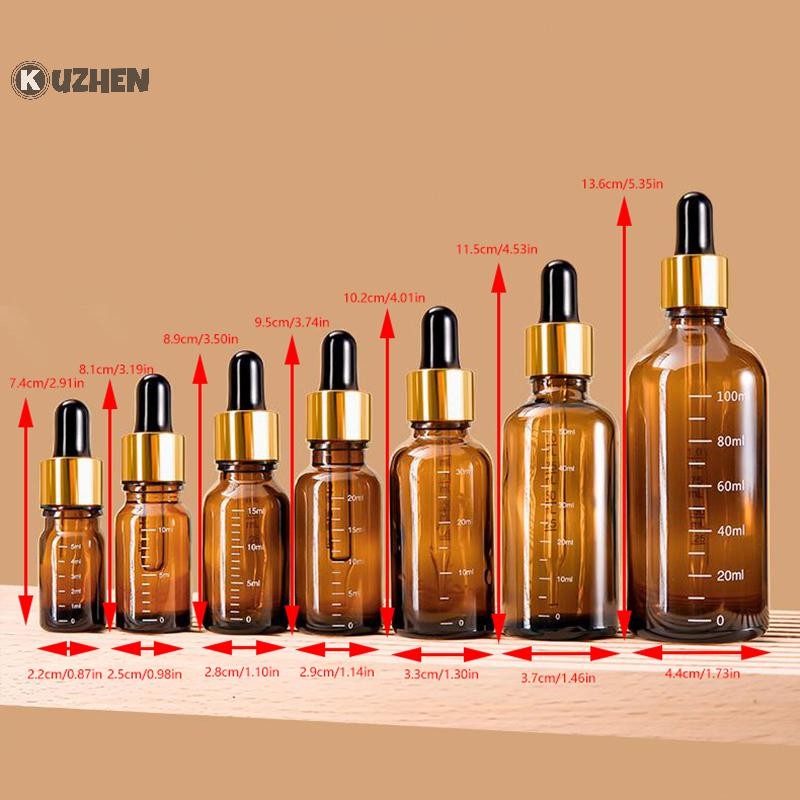 Kuzhen 5ml-100ml Chai nhỏ giọt có quy mô Thuốc thử Giọt mắt Kính màu hổ phách Chai pipet lỏng Chai có thể đổ lại Du lịch HOT