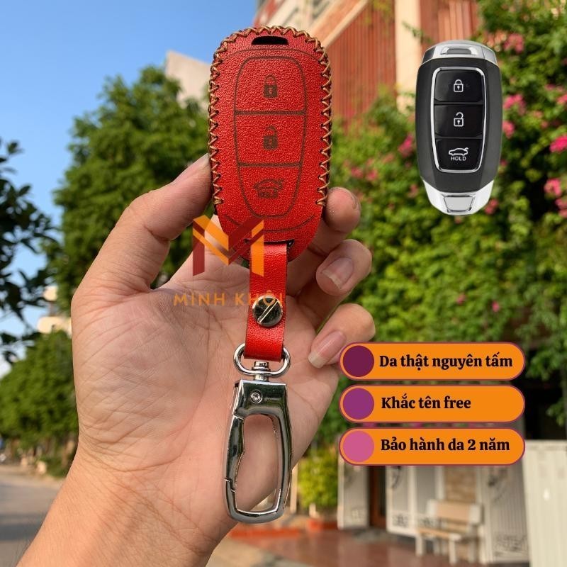 Bao da chìa khoá Huyndai Santafe 2019-2020,Kona ,Accent 2018-2020 loại 3 nút da thật