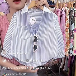 A94-[tomnaukids] Áo sơ mi sọc thêu chữ cho bé gái Size từ 9-36Kg