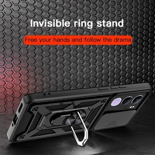 Ốp Điện Thoại Cho Vivo Y21d Y31 Y04 Y04S Y29S Y29T Y11d Y21 5G 4G 2025 Thời Trang Kim Loại Giáp Vòng Giá Đỡ Đẩy Kéo Camera Bảo Vệ Chống Sốc Vỏ Cứng