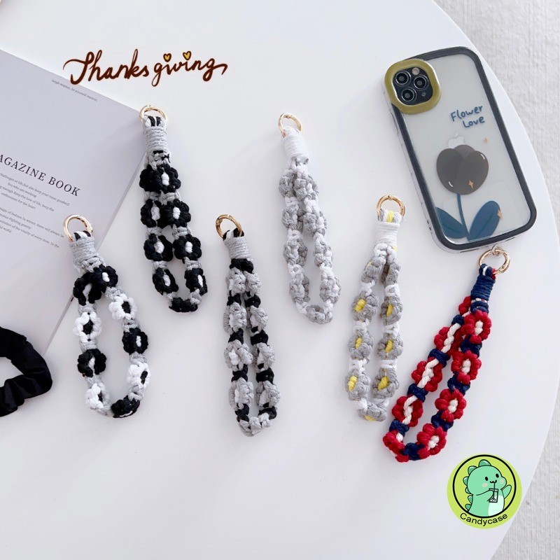 Bện Hoa Sang Trọng Màu Kẹo Dây Điện Thoại Treo Di Động Xoắn Dây Chống Mất Cổ Tay Ngắn Thời Trang Và Mạnh Mẽ Vỏ Điện Thoại Di Động Dây Có Mặt Dây Chuyền
