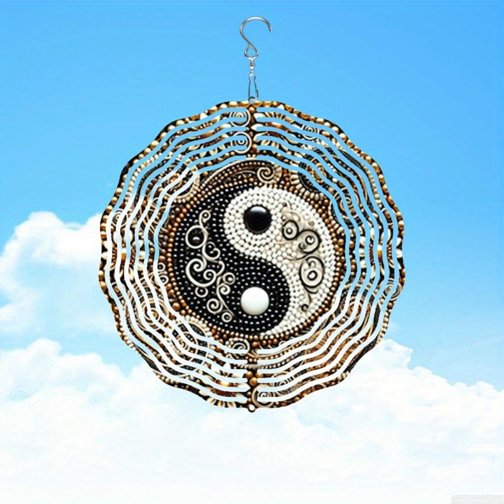 Chuông gió âm dương 3D với thiết kế hoa sen & xoáy, cánh hoa thời tiết bằng kim loại thanh lịch cho sân vườn Trang trí ngoài trời trong nhà, Quà tặng lý tưởng