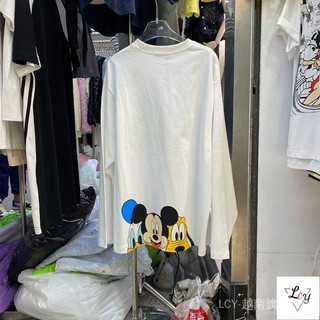 Áo thun cotton Mickey tay dài cỡ lớn, áo cổ tròn nữ phong cách Hàn mùa thu, rộng rãi và đa năng, áo mặc trong thời trang.