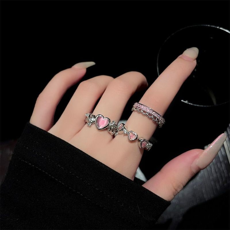 Nhẫn mở trái tim màu hồng dành cho nữ Thiết kế thích hợp Ánh sáng sang trọng có thể điều chỉnh