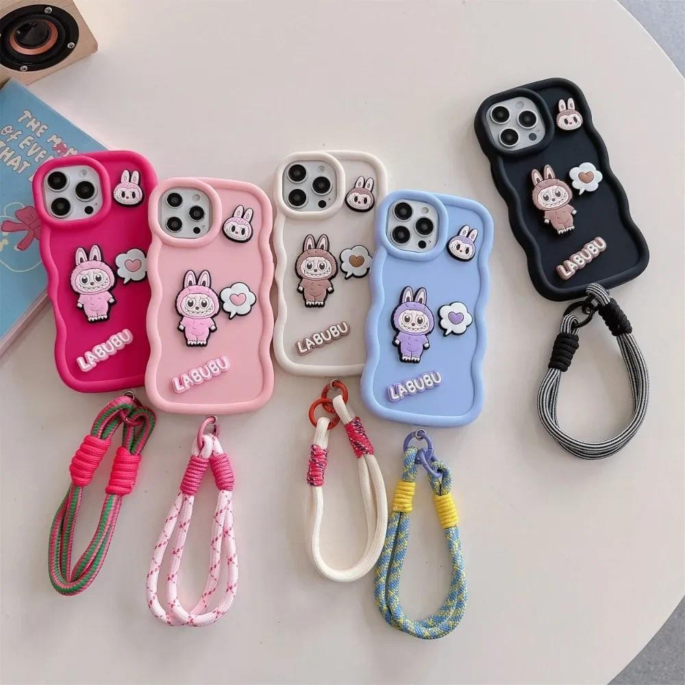 Ốp Điện Thoại Dây Đeo Cổ Tay Hoạt Hình Dễ Thương Cho IPhone 16 15 14 13 12 11 Pro Max XS X XR 7 8 Plus Silicon Mềm Bảo Vệ