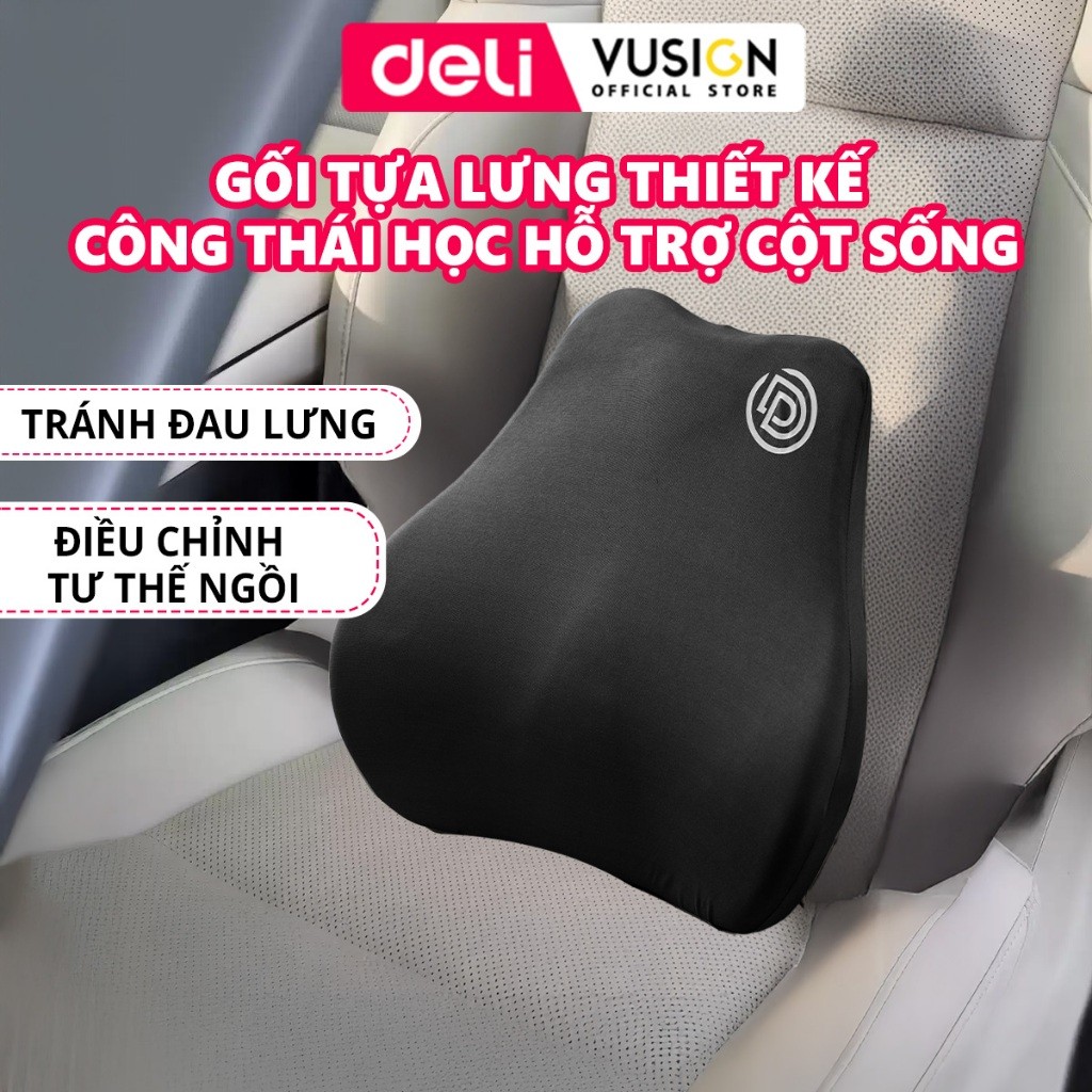 Tựa lưng Deli Giảm Đau Mỏi, Hỗ Trợ Cột Sống dành cho Ô tô, ghế Văn Phòng, Thiết Kế Công Thái Học Điều Chỉnh Tư Thế Ngồi