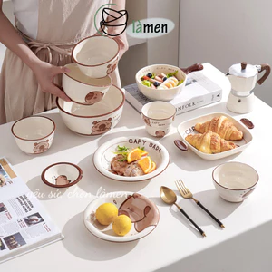 Bát Đĩa Sứ Capybara Đáng Yêu, Bát Ăn Cơm, Bát Ăn Chè, Chén Dĩa Dễ Thương SET016