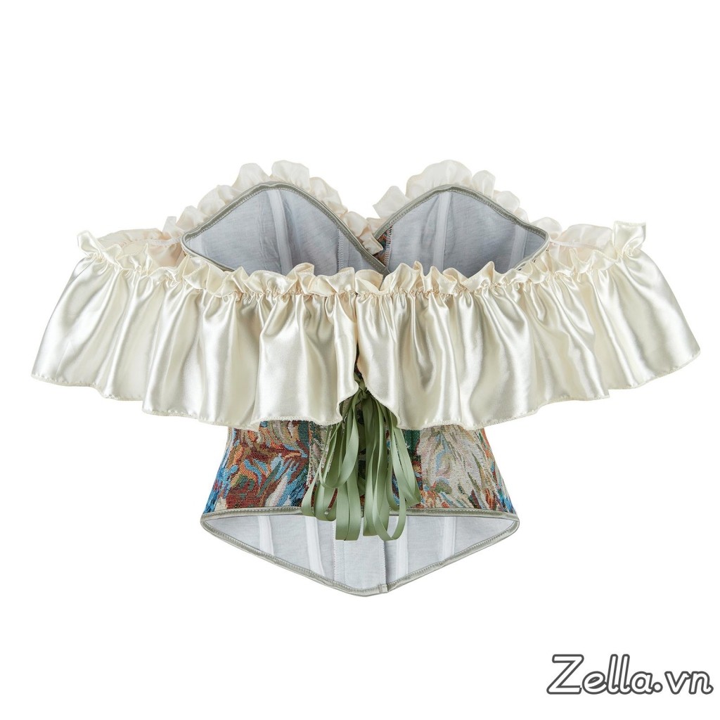 Corset Vintage Jacquard Hoa Ruffle Tay - Áo Bustier Phục Hưng Thịnh Hành