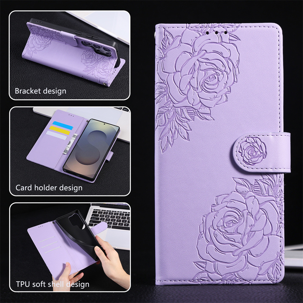 Ốp điện thoại ví từ tính bằng da Samsung Galaxy S25 Ultra S24 FE S23 Plus S22 A06 A16 A36 A56 5G S25 Edge Vintage Retro Flower Flip Cover Khe cắm thẻ Vỏ điện thoại PU