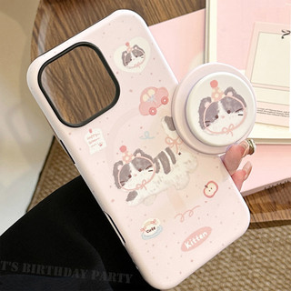[Sheren] Ốp Điện Thoại Chân Đế Mèo Màu Hồng Dễ Thương Thích Hợp Cho i17 16 15 14 13 12 11 pro max Vỏ Bảo Vệ Chống Sốc