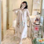 Cỗ đồ ngủ nữ mùa hè từ cotton lụa mỏng, thiết kế cổ chữ V nhỏ tươi mát, phong cách sang trọng có thể mặc bên ngoài
