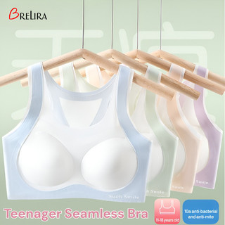 『 Brelira 』 Áo ngực tập luyện cho bé gái 11-18Y Không dây liền mạch Hỗ trợ tư thế làm mát bằng lụa băng thoáng khí Đồ lót lưới mềm mại Áo ngực đầy đủ cốc