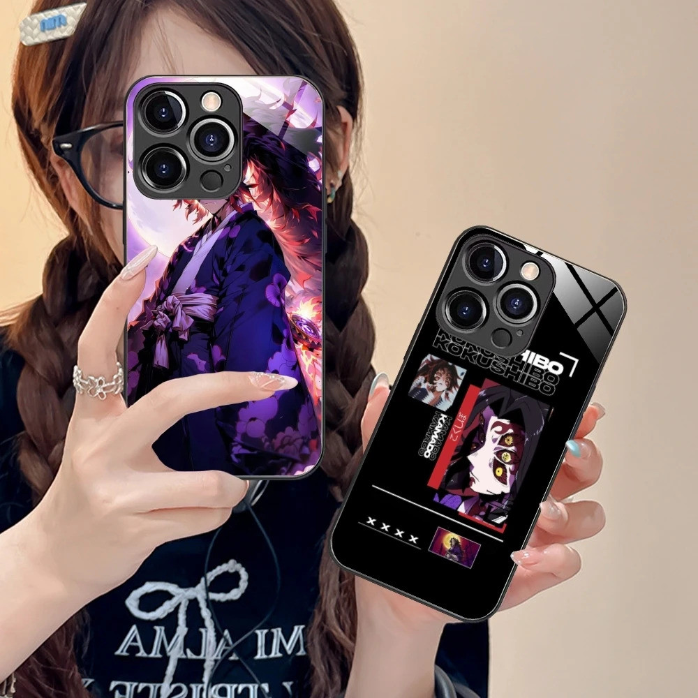 GK-2 Demon Slayer Kokushibo Ốp Điện Thoại Di Động Cho iPhone 17,15 14 13 12 11 X XR XS 8 Pro Max Plus Mini PC Kính Vỏ Điện Thoại