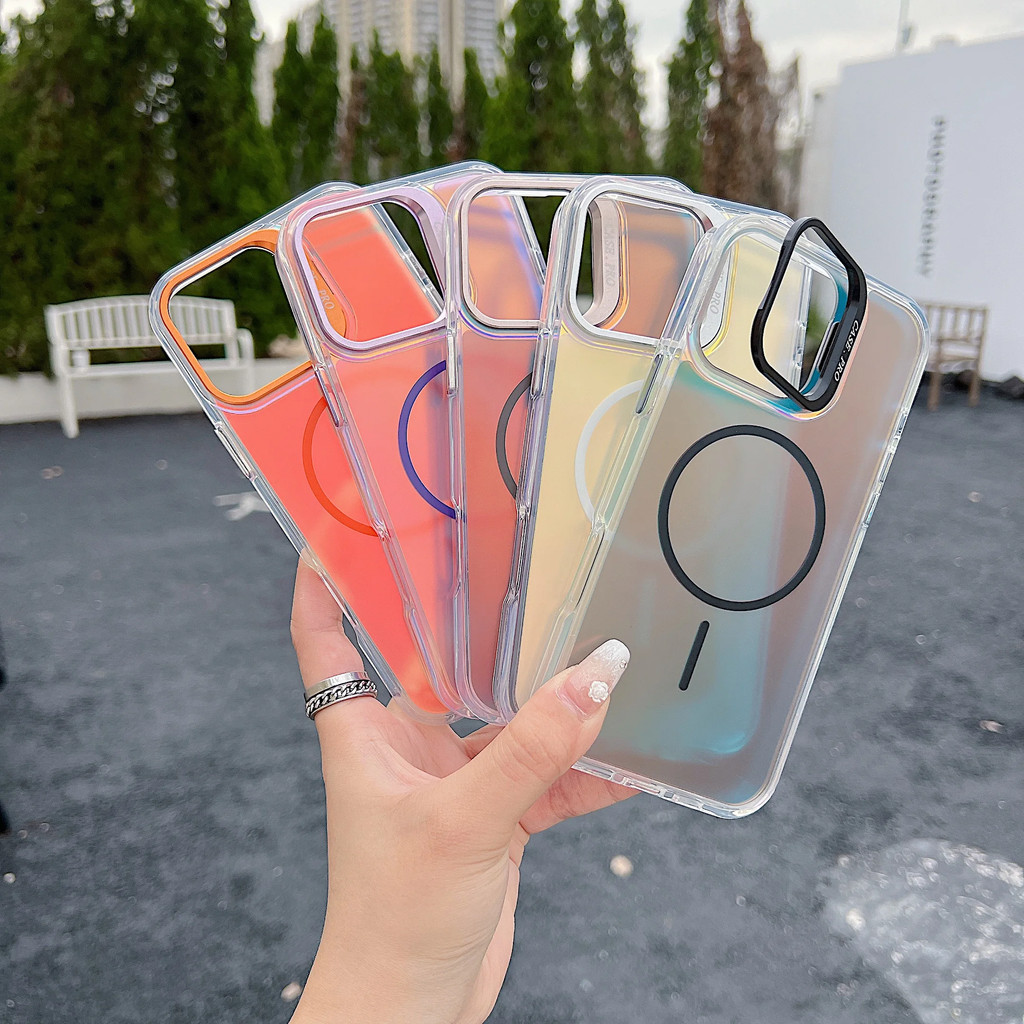 Giá đỡ kim loại Gradient Bảo vệ ống kính Vỏ từ tính chống sốc cho iPhone 17 Air 16 15 14 13 12 Pro Max Plus 16e Vỏ sạc không dây