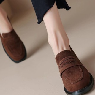 Loafers Giày Đơn Nữ Phong Cách Anh Plus Nhung Giày Da Nhỏ Nữ Mùa Xuân 2024 Mùa Thu Pháp Retro Da Lộn Gót Dày Slip-On Loafers