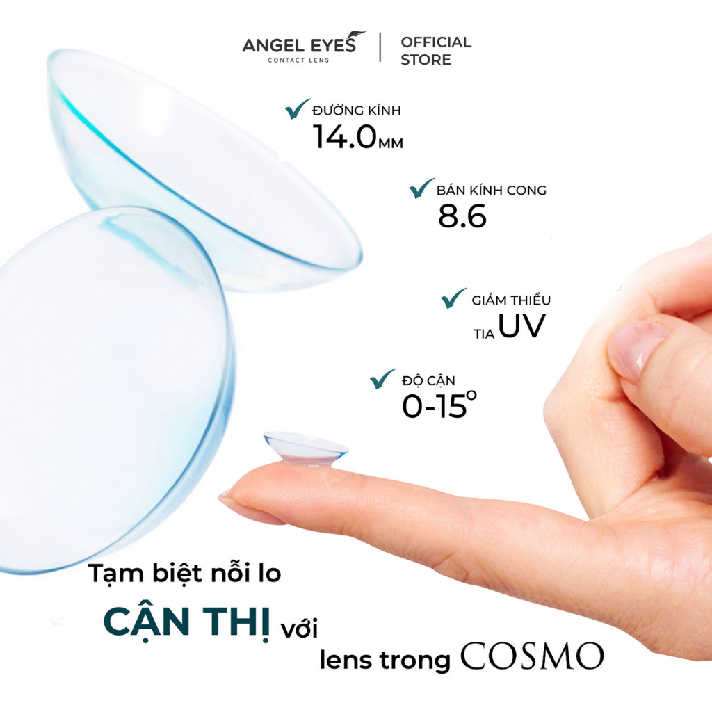 [HÀNG MỚI VỀ] Lens trong suốt cận Angel Eyes Cosmo có độ từ 0 đến 15 độ, dòng kính áp tròng cận trong suốt có độ