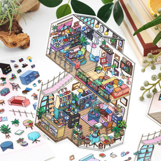 ENWEI 3 Cái [My Little House 11.0 Series] Nhãn dán phong cảnh 3D Chất liệu chống thấm nước Phong cách hoạt hình Album ảnh Nhật ký Công cụ lập kế hoạch Trang trí Nhãn dán văn phòng phẩm