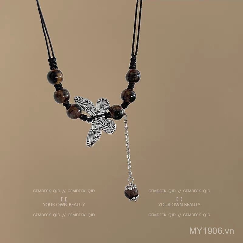 Vòng cổ phong cách Trung Quốc, dây bện gốm đính cườm thời trang
